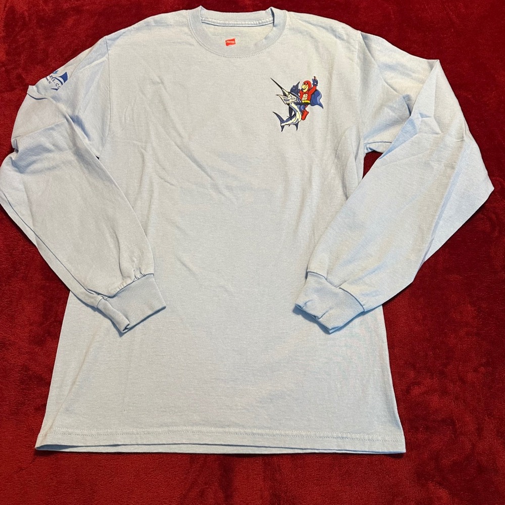 Bud Man Marlin Fishing Long Sleeve Shirt Mens Small Blue Hanes Charleston SC